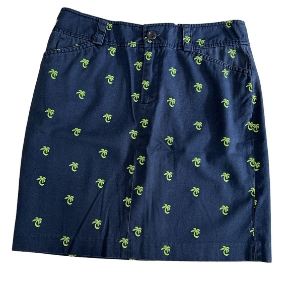 Lilly Pulitzer Navy Cotton Preppy Mini Skirt with Green Palm Tree Print - Size 0 - Picture 1 of 7
